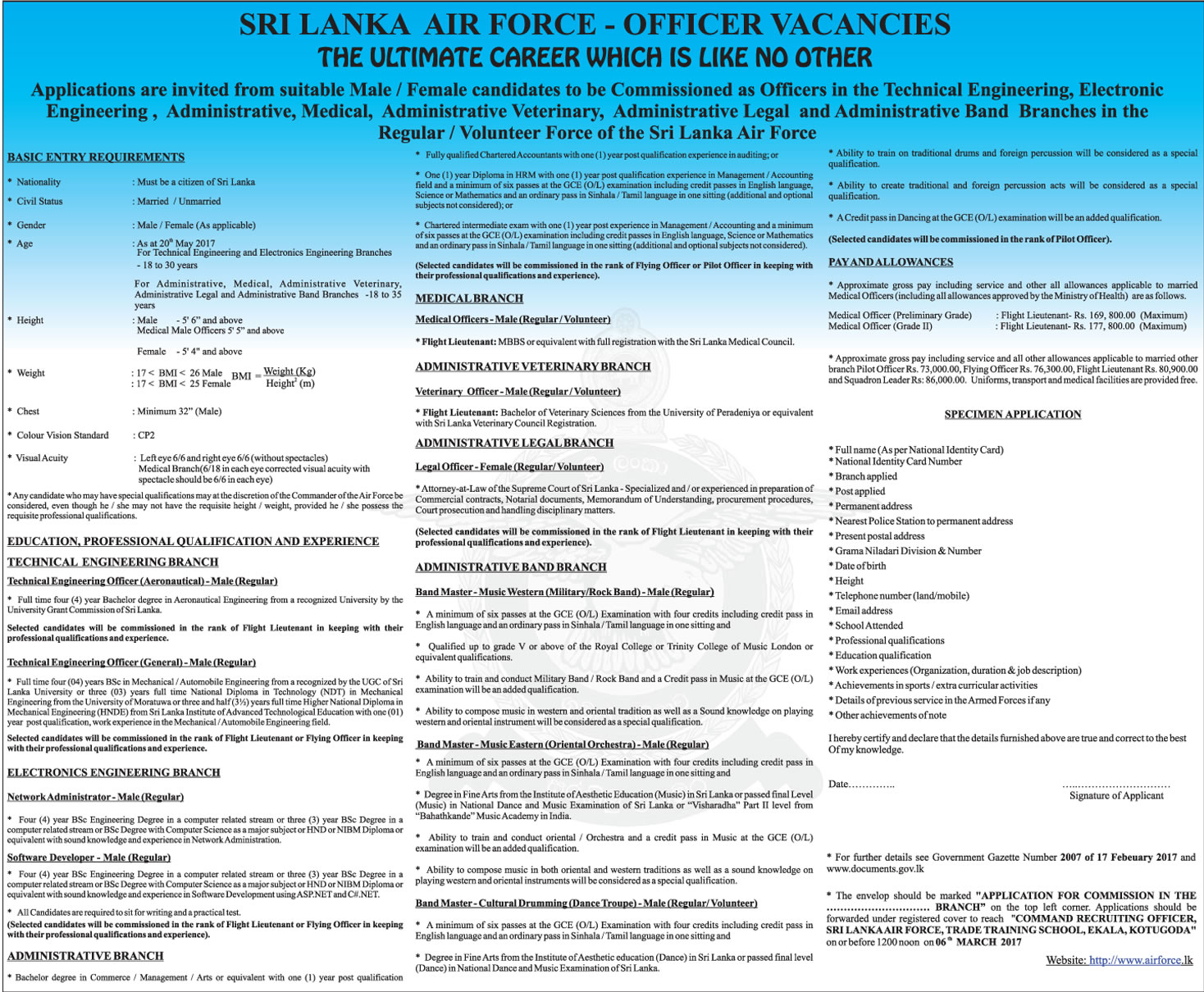 Officer Vacancies - Sri Lanka Air Force